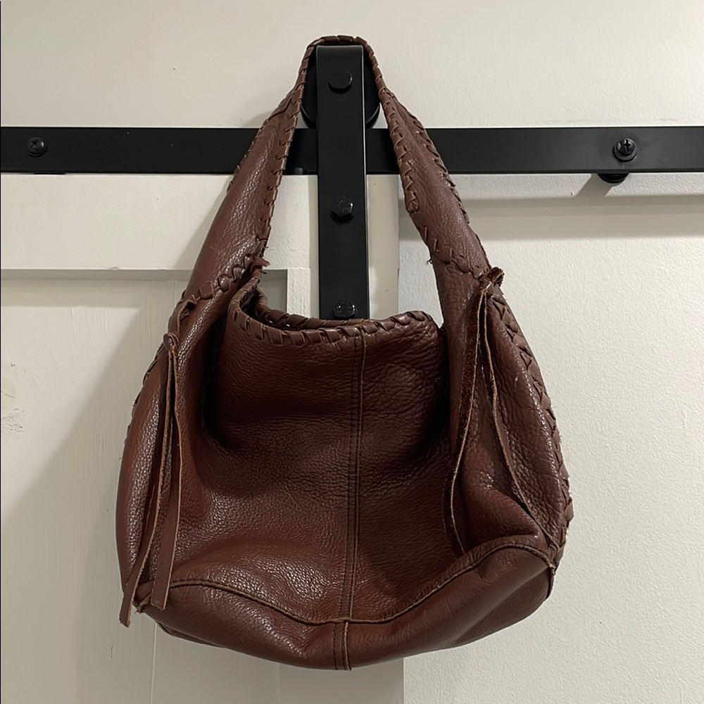 Lucky Brand Brown Hobo Bag with Pebbled Leather